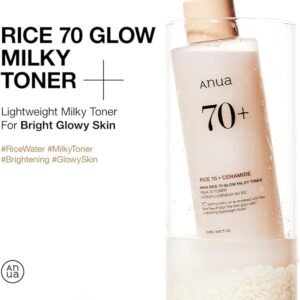 ANUA Rice 70 Glow Milky Toner, for Glass Skin, Rice Water, Niacinamide, Ceramides, Panthenol, Fragrance-Free, Non comedogenic, Fungal Acne Safe, Korean Skin Care, 250ml/8.45fl.oz. - Image 5